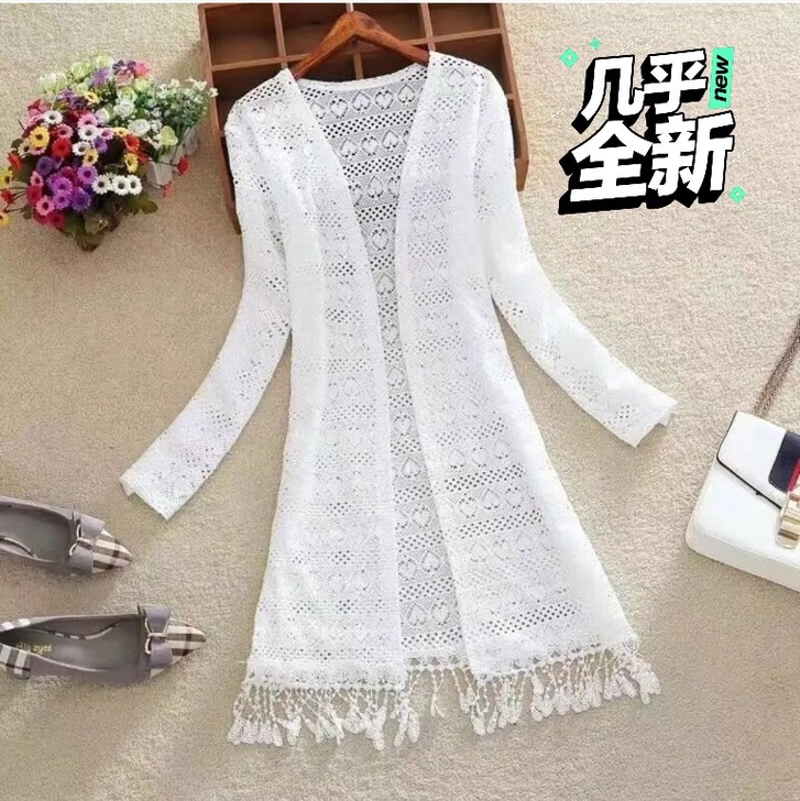 【开衫女】2020新款蕾丝衫镂空流苏长袖防...