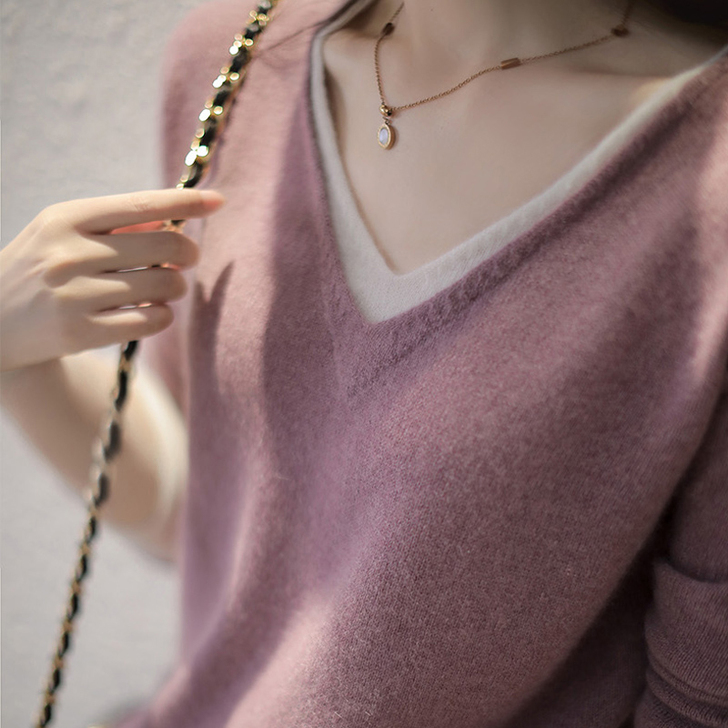 羊毛衫女100纯羊毛2021新款羊绒衫V领...