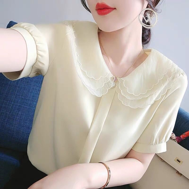 特价减龄娃娃领雪纺衫淑女范短袖