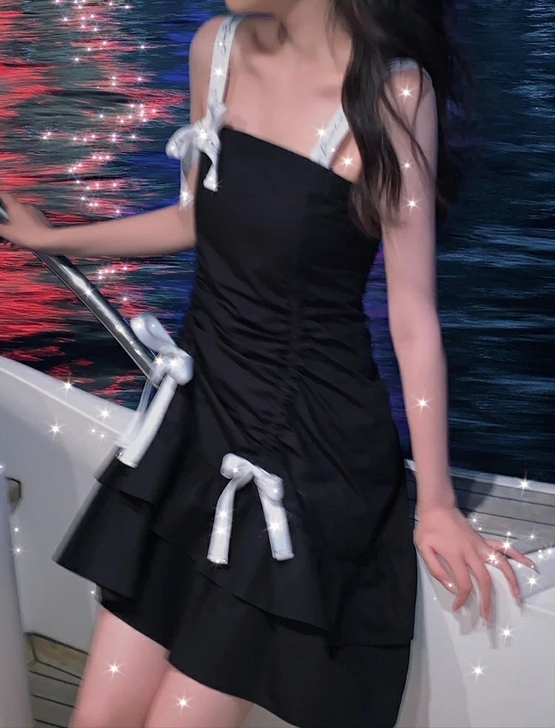 范智乔黑色吊带连衣裙女夏季小黑裙气质高级感...