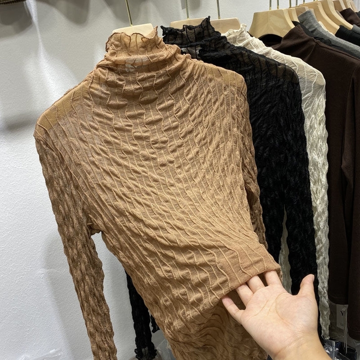 欧洲站T恤秋冬新款洋气显瘦打底衫内搭弹力蕾...