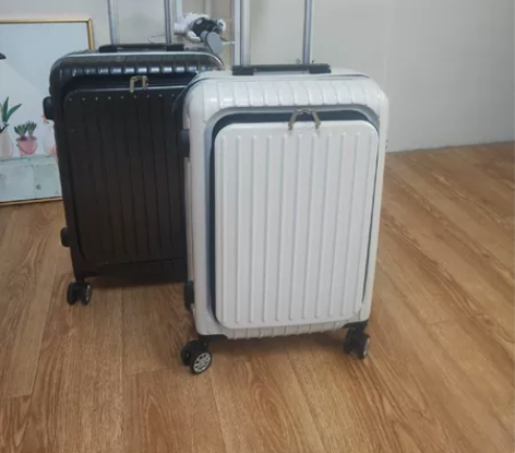 22寸白色细格拉链款式行李箱拉杆箱 材质A...