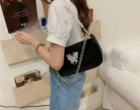 小众设计包包女2021新款单肩手提包镶钻蝴...