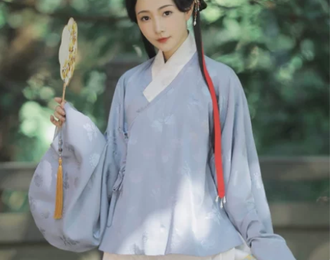 兰若庭 汉服 如意松鼠蓝色短上袄s码 白色...