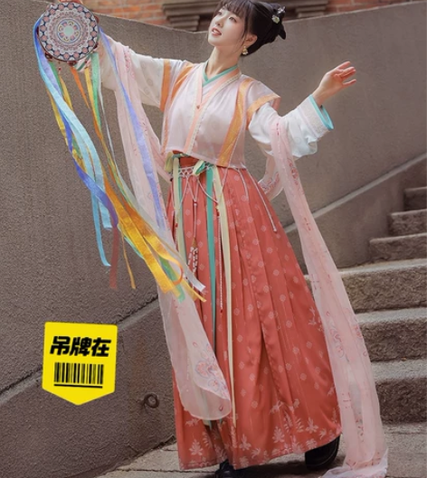 重回汉唐汉服女花间行唐制直领大襟衫一片式褶...