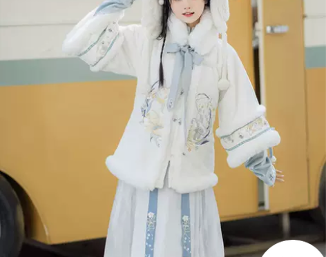 冬季汉服女加厚白绒熊熊正品全套方领半袖明制...