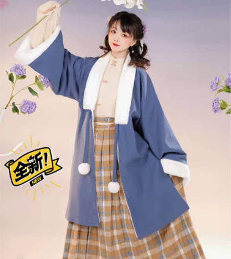 裳云兮汉元素加厚加绒毛呢三件套，裙子也是毛...