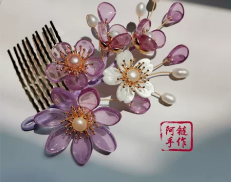 古风汉服配饰仿天然石琉璃簪花 材质：仿天然...