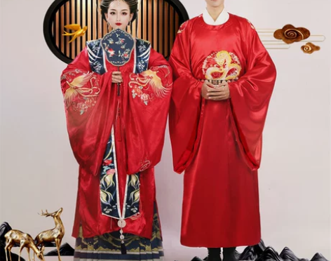 汉旭龙凤吟明制汉服女婚服原创织金马面裙霞帔...