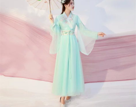 汉服女中国风改良古装襦裙飘逸清新淡雅仙古筝...