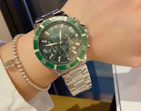 阿玛新款多功能三眼 设计绿水鬼非机械钢带腕...