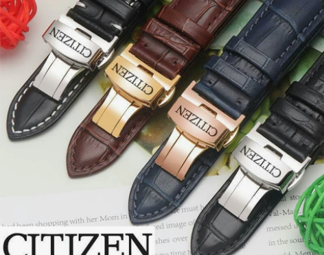 西铁城真皮手表带蝴蝶扣防水防汗真牛皮男女通...