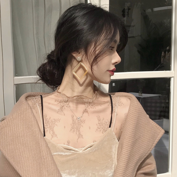 半高领蕾丝衫女长袖秋冬韩版透明网纱打底衫性...