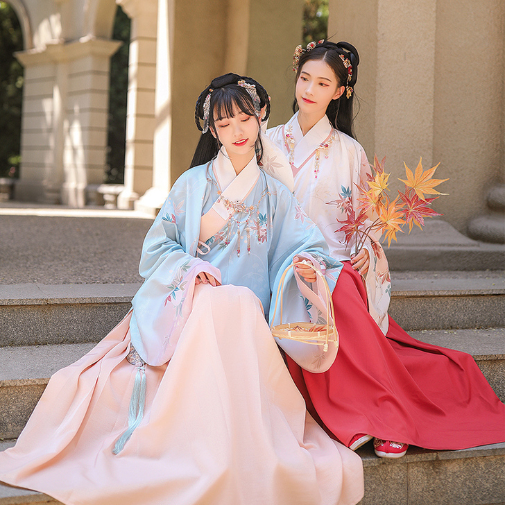 汉尚华莲枫灵原创汉服女明制交领衫搭褶裙枫叶...