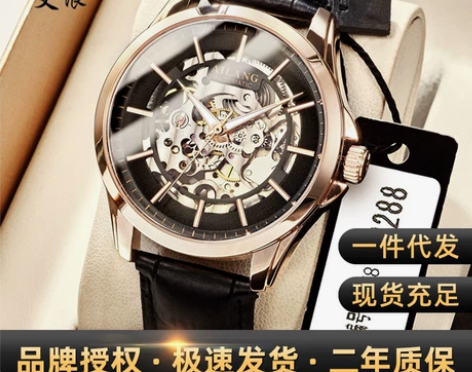 艾浪镂空全自动机械表男表代发跨境工厂货源抖...