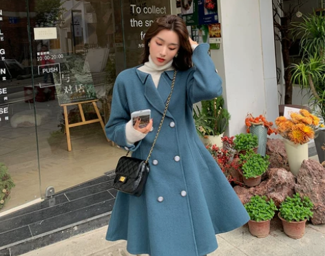 MC高雅天鹅湖裙摆双面呢大衣女短款拜年裙气...