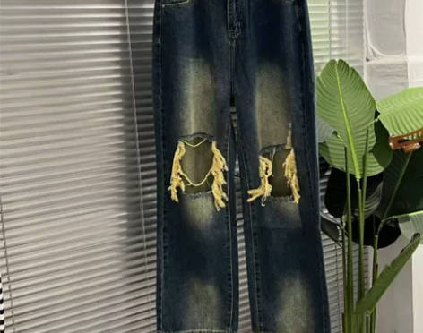 在小红书入的复古牛仔拖地裤直筒的(M码) ...