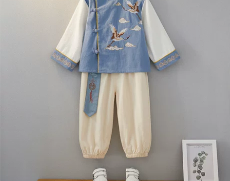 唐装男童春夏汉服套装儿童中国风复古小男孩民...