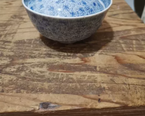 日本回流瓷器古董成化年制青花盖碗茶碗，画工...