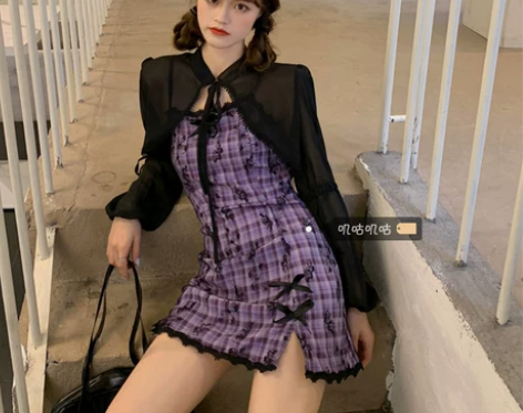 大码胖mm设计感小众格子连衣裙女夏微胖法式...