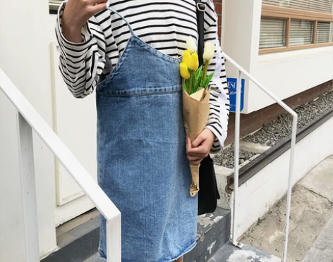 学院风甜美可爱宽松休闲吊带裙中长款牛仔裙…...