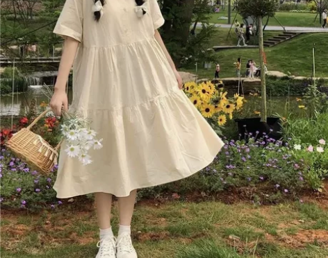 韩版日系polo领连衣裙女学生夏季新款拼接...