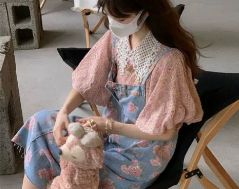 背带裙 吊带背带裙浪漫花朵连衣裙女装夏季2...