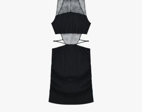 ?气质性感蕾丝小众露腰绑带甜辣妹纯欲连衣裙...