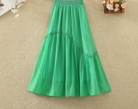 欧根纱钉珠拼接半身裙女夏季新款高腰薄款中长...