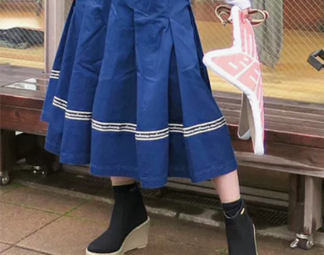 日系工装风蓝色文艺复古vintage百褶日...