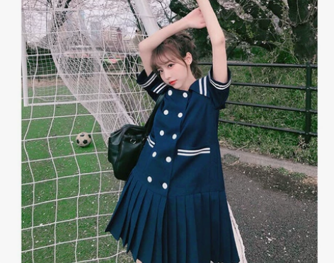 宋黛网红小个子日系学院海军风少女仙女连衣裙...