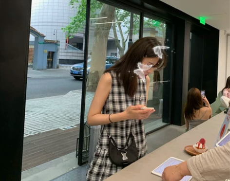 icyangstore 无袖黑白格子连衣裙...