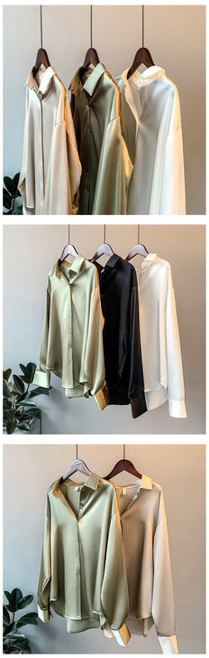 长袖缎面衬衫女设计感小众宽松新款百搭垂感复...