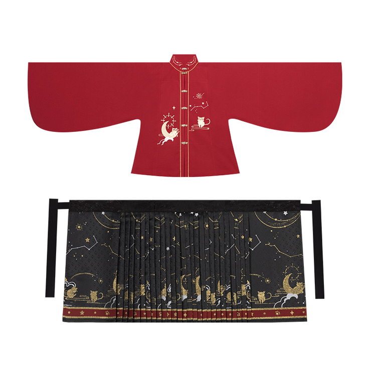 池夏花与酒:喵喵星 明制立领补服百迭裙