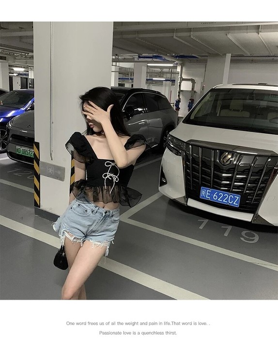 OKMA 设计感蕾丝衫女2021夏性感气质...