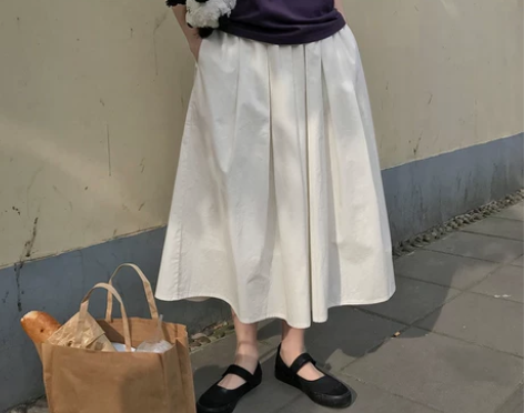 1.奶兔星球-自制 松紧腰百褶裙中长款白色...