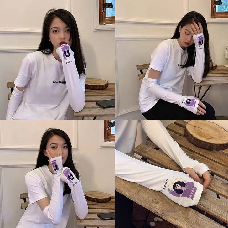 网红夏季冰袖女韩版ins可爱搞怪冰丝袖套防...
