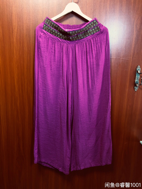 休闲大码松紧腰阔腿裤