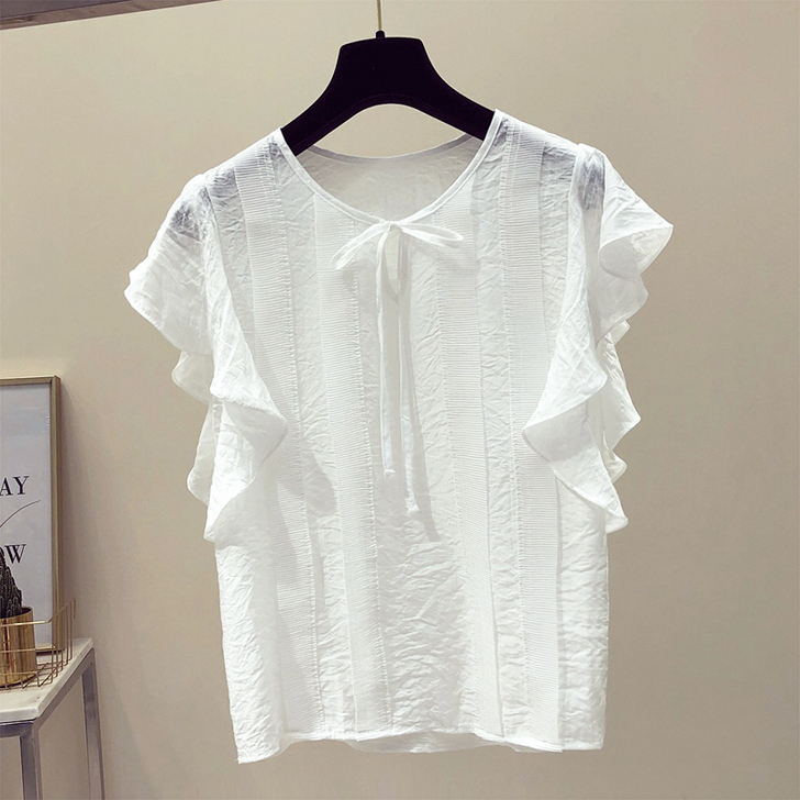 荷叶边短袖雪纺衫女夏装超仙甜美气质女打底颜...