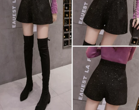 毛呢短裤秋冬女2020年新款潮ins高腰显...