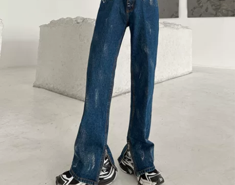 美式街头裤脚拉链开叉牛仔裤男欧美vibe风...