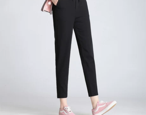 古霜棉麻裤女夏季九分裤松紧腰宽松小脚裤亚麻...