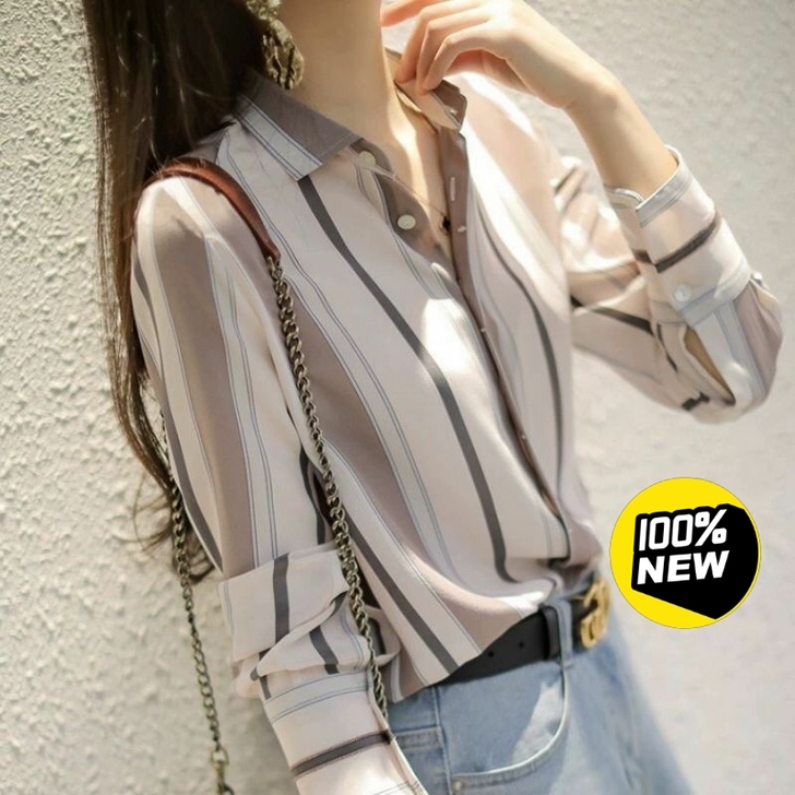 条纹衬衫女长袖雪纺春季内搭2021韩版新款...