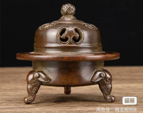 三足象腿莲花香薰炉香炉熏香炉纯铜摆件室内佛...
