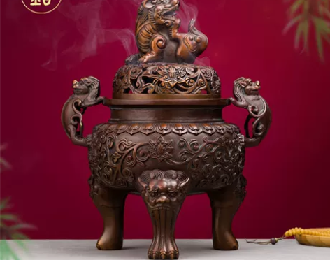 熏香炉 檀香炉诺轩全铜香炉摆件复古狮子熏炉...