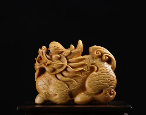 御金品小叶黄杨木雕麒麟手把玩件实木装饰品可...