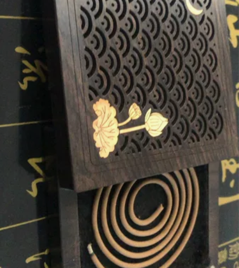 紫光檀香盒黑檀木镶黄杨木盘香炉黑檀盘香盒熏...