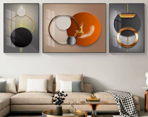 轻奢大气客厅装饰画现代简约三联挂画沙发背景...