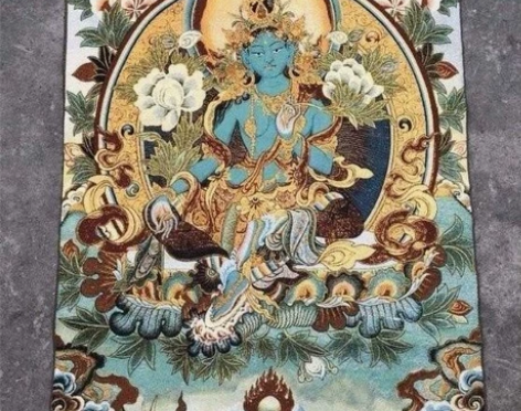 (转让，全品全新，)四臂观音，唐卡刺绣织锦...