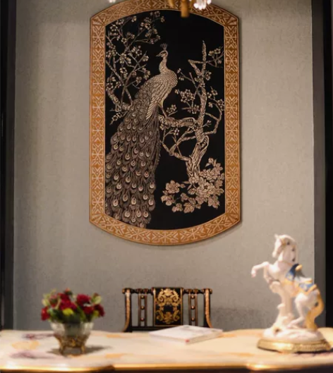 高级挂画木板多层手绘客厅装饰画奢华复古风格...